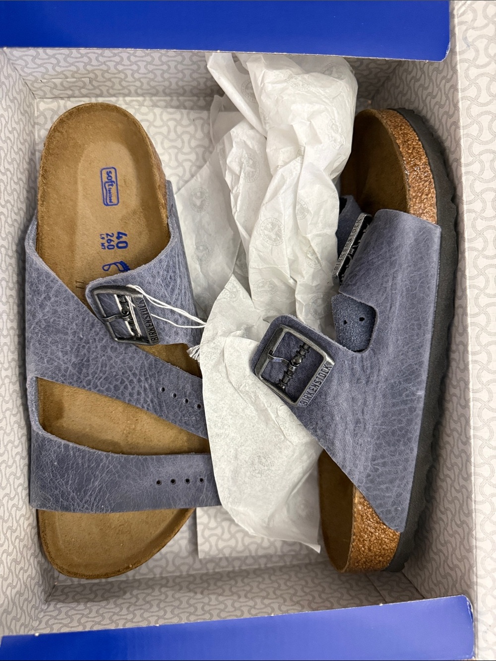 Birkenstock Double Buckle Blue Suede Women's Slide Sandals